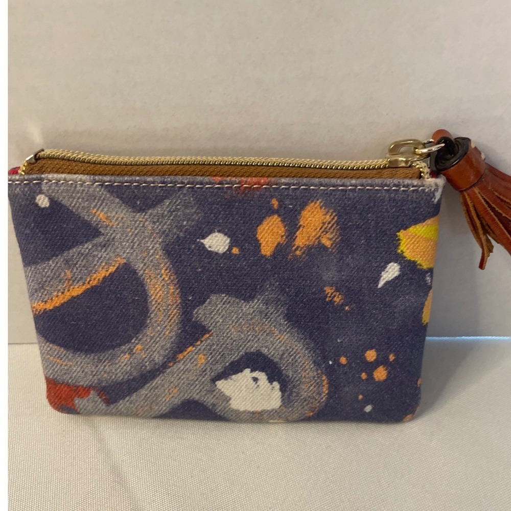 Dooney & Bourke Abstract Graffiti Canvas Coin Pouch Tassel Zip Wallet Blue Red - Picture 10 of 12